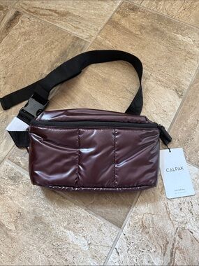 Calpak Burgundy Quilted Belt Bag with Black Strap- Luka